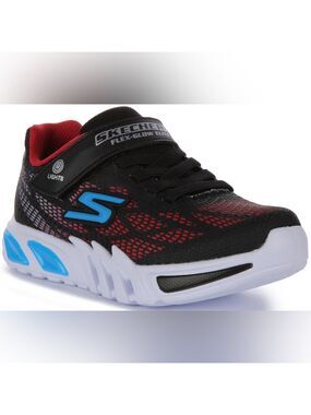 Size 2 Boys Skechers Kids Black, Red & Blue Light-Up Athletic Sneaker